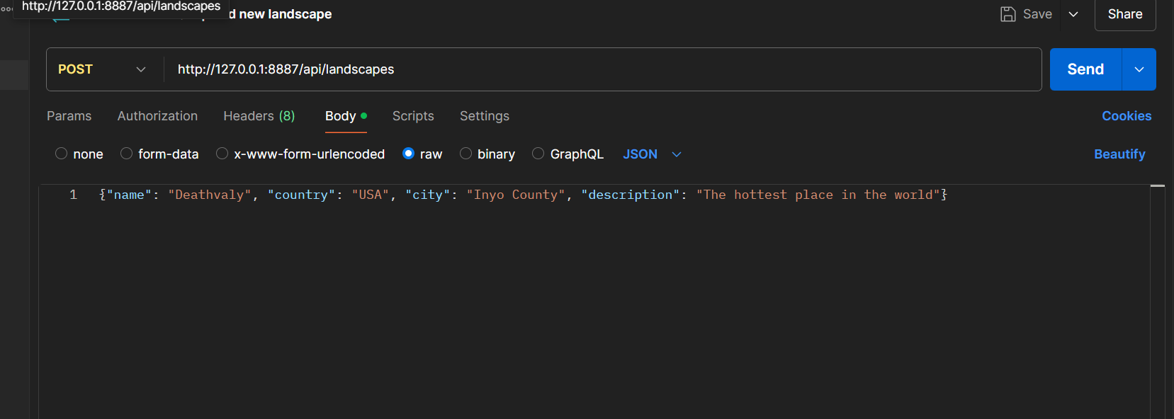 test adding in postman